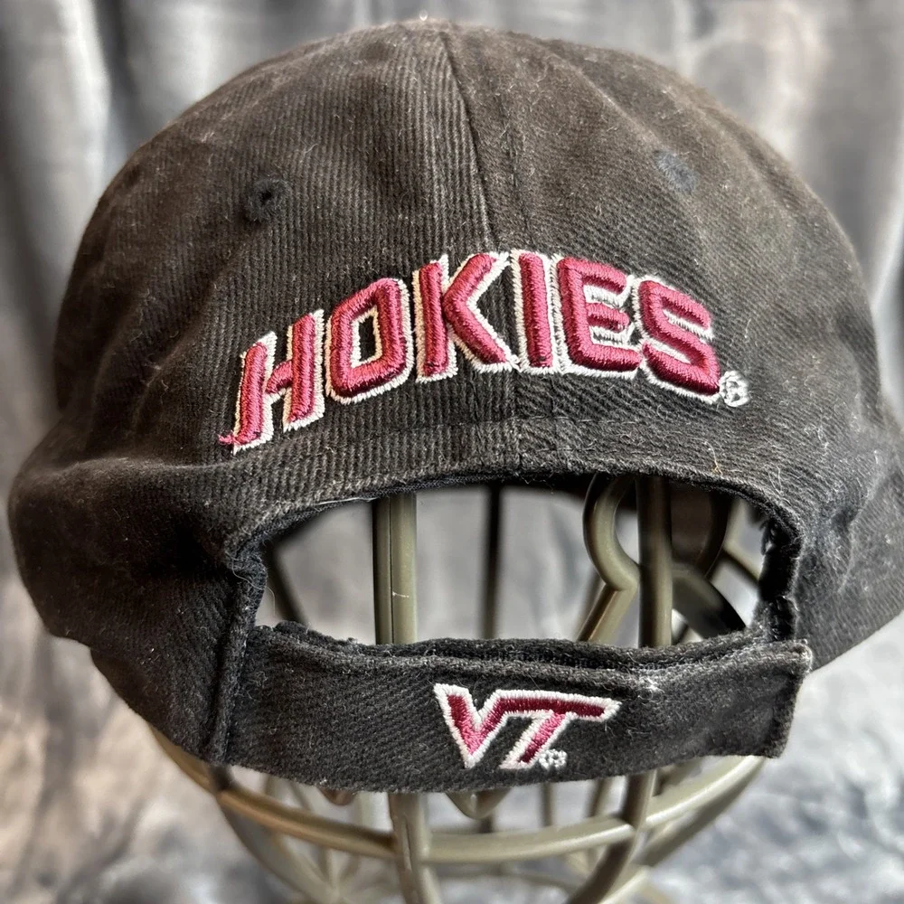 Vintage Virginia Tech Cap Black Hat 3D Embroidered Cotton Strapback‎ Distressed